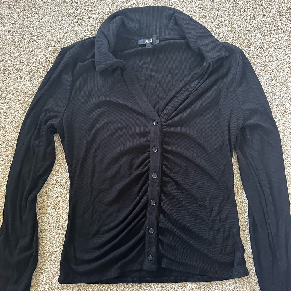 PAIGE Black Button-Up Ruched Top